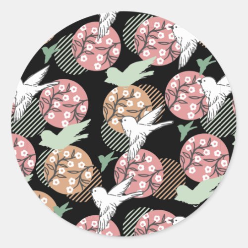 Geometric Spring Nature and Animal Pattern Art Cla Classic Round Sticker