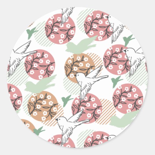 Geometric Spring Nature and Animal Pattern Art Classic Round Sticker