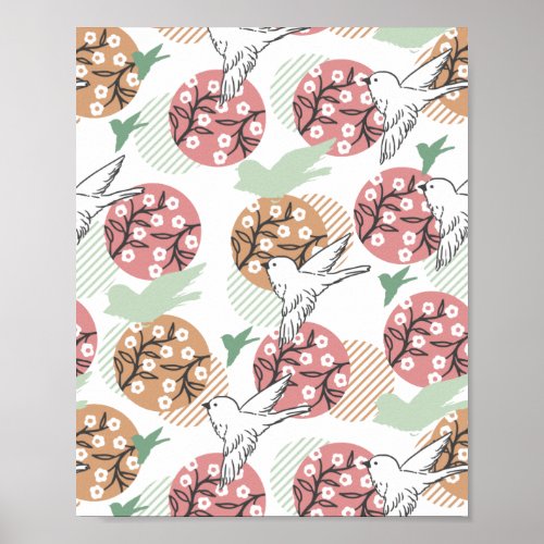 Geometric Spring Nature and Animal Pattern Art Poster