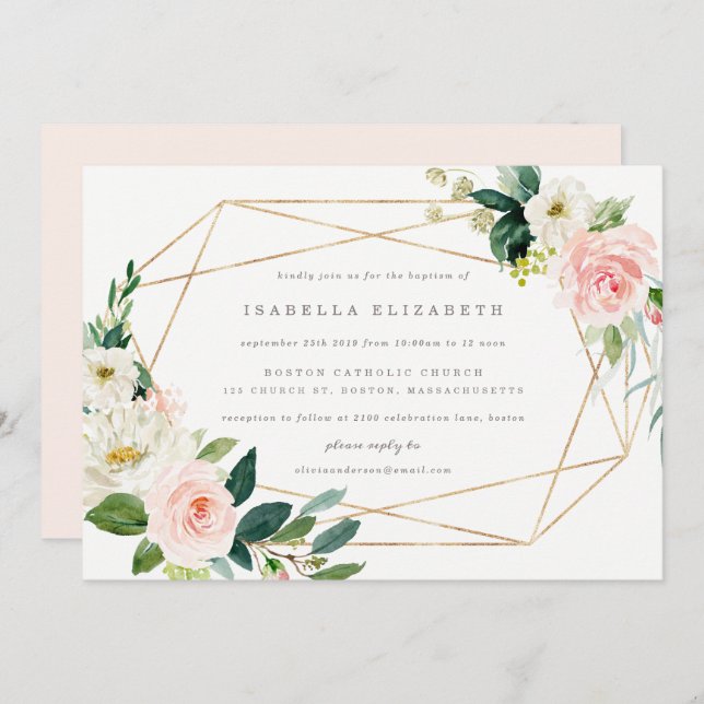 Geometric Spring Romance Baptism Invitation (Front/Back)