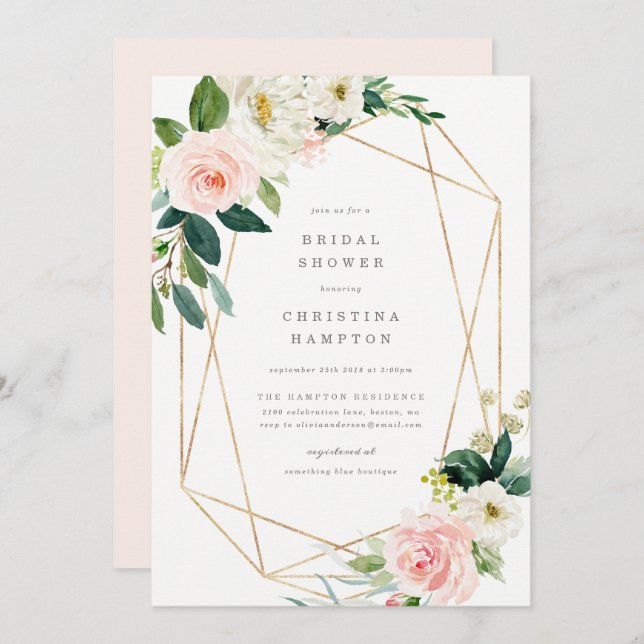 Geometric Spring Romance Bridal Shower Invitation (Front/Back)