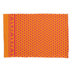Geometric Square Dots hot pink orange Pillow Case