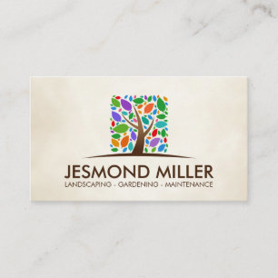 Geometric Square Tree Colorful leaves Business Card