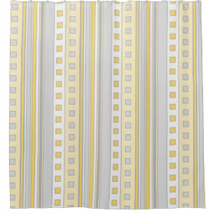 Geometric Squares and Stripes, Yellow, Gray, Cream Shower Curtain