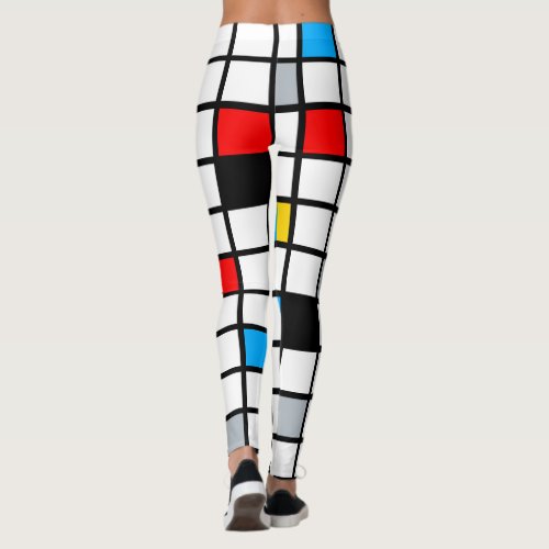 Geometric squares black line bright color mondrian leggings