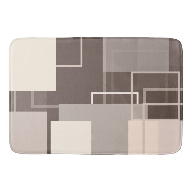 Geometric Squares - Chocolate and Cream Bath Mat (Front)