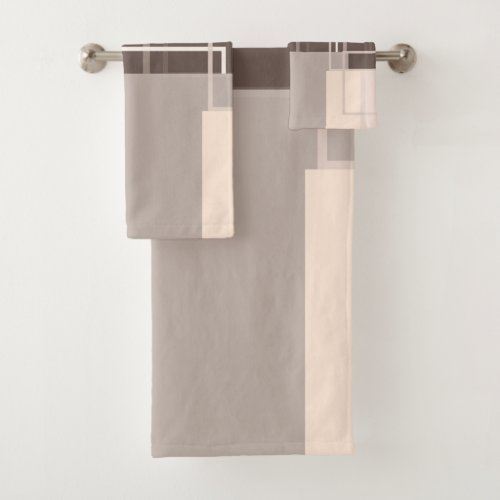 Geometric Squares _ Chocolate and Cream Bath Towel Set