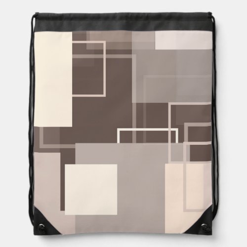 Geometric Squares _ Chocolate and Cream Drawstring Bag