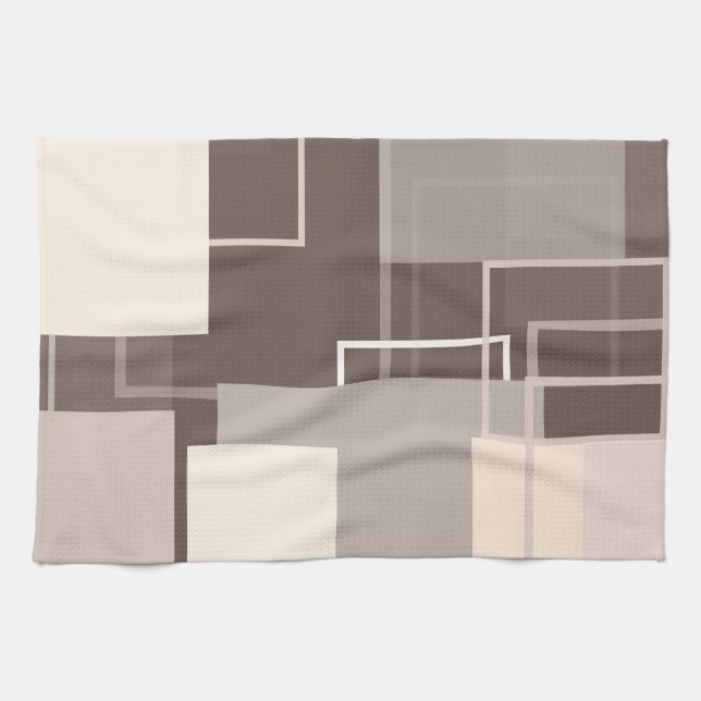 Geometric Squares - Chocolate and Cream Kitchen Towel (Horizontal)