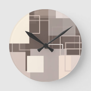 Geometric Squares - Chocolate and Cream Round Clock