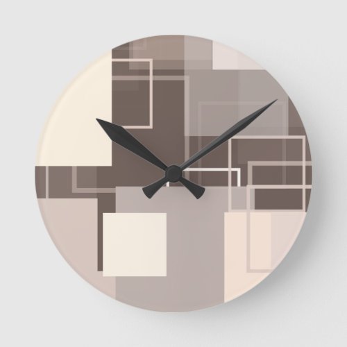 Geometric Squares _ Chocolate and Cream Round Clock