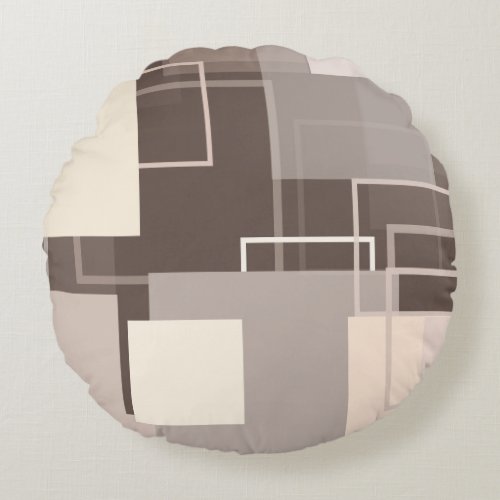 Geometric Squares _ Chocolate and Cream Round Pillow