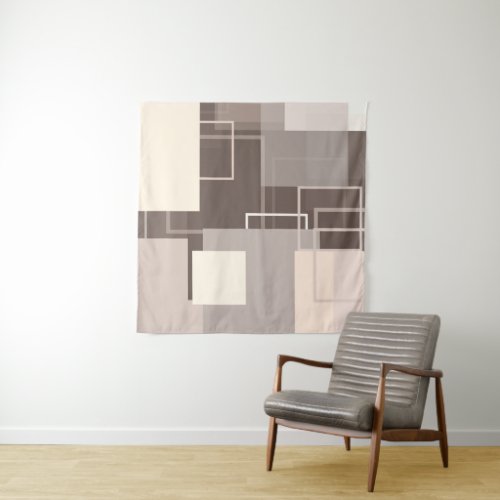 Geometric Squares _ Chocolate and Cream Tapestry