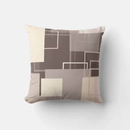 Geometric Squares _ Chocolate and Cream Throw Pillow