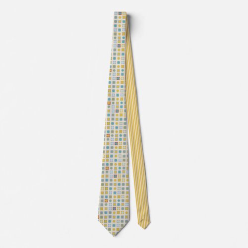 Geometric Squares  Contrasting Stripes Necktie