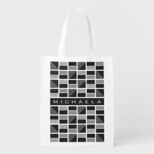 Geometric Squares custom monogram reusable bag