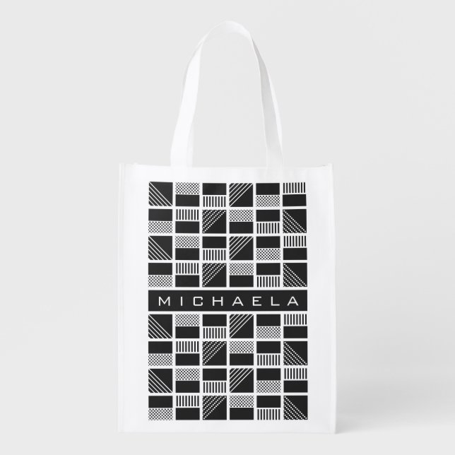 Geometric Squares custom monogram reusable bag (Front)