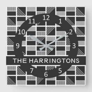 Geometric Squares custom monogram wall clocks