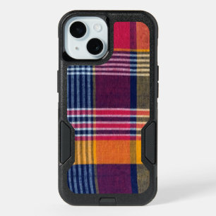 Geometric Squares Madras Plaid Pattern Caribbean iPhone 15 Case