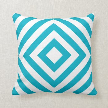 Geometric Squares Pattern #1a Teal Blue And White Throw Pillow by sc0001 at Zazzle