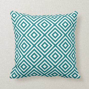 Geometric Squares Pattern #1a Teal Blue And White Throw Pillow by sc0001 at Zazzle