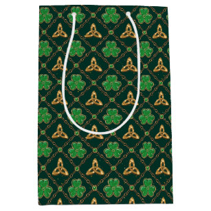 Geometric St Patricks day Celtic Triskele Shamrock Medium Gift Bag