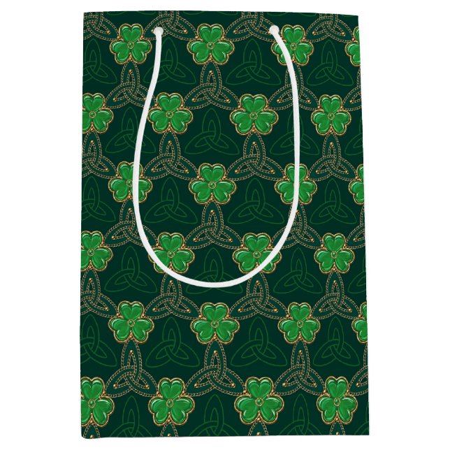 Geometric St Patricks day Celtic Triskele Shamrock Medium Gift Bag (Front)