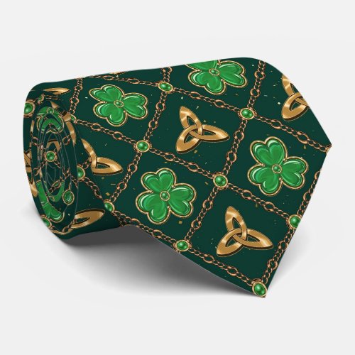 Geometric St Patricks day Celtic Triskele Shamrock Neck Tie