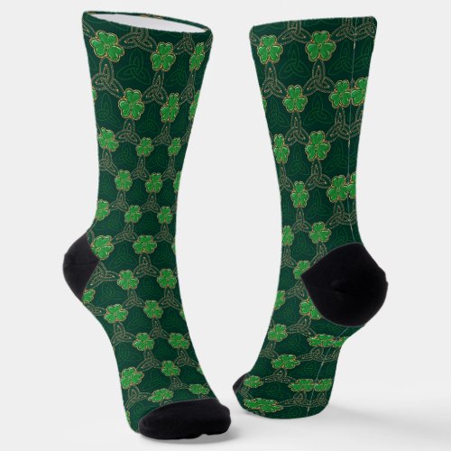 Geometric St Patricks day Celtic Triskele Shamrock Socks