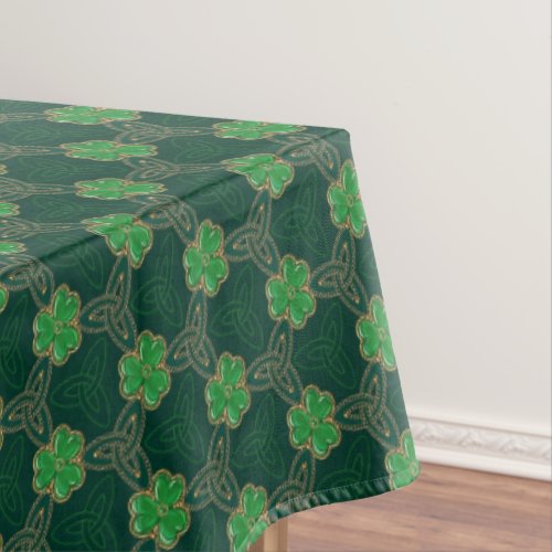 Geometric St Patricks day Celtic Triskele Shamrock Tablecloth