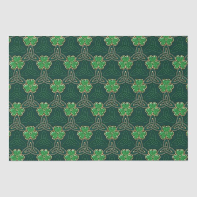 Geometric St Patricks Day Celtic Triskele Shamrock Tissue Paper (Front)