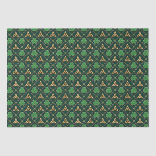 Geometric St Patricks day Celtic Triskele Shamrock Tissue Paper (Front)