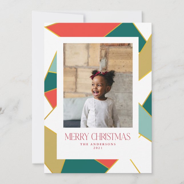 Geometric Stained Glass Colorblock Christmas Card (Front)