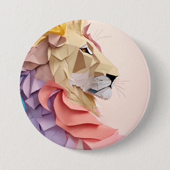 Geometric Stained Glass Lion  Button (Front)