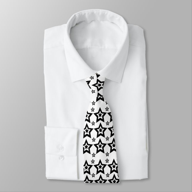Geometric Star Black and White Geometric Star Neck Tie (Tied)