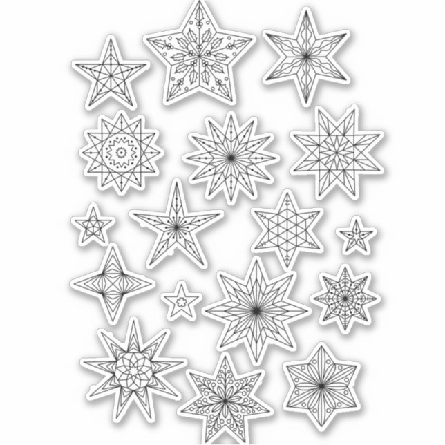 Geometric Star Line Art Drawing Sticker (Front)