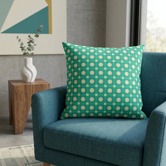 Geometric Star Pattern Wallpaper - Teal & Cream Throw Pillow (Creator Uploaded)