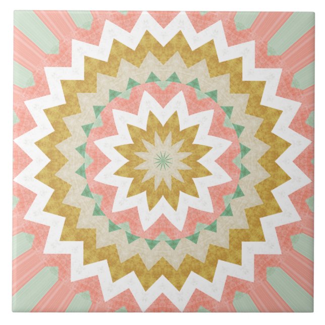 Geometric Starburst Boho Mandala Pattern Ceramic Tile (Front)
