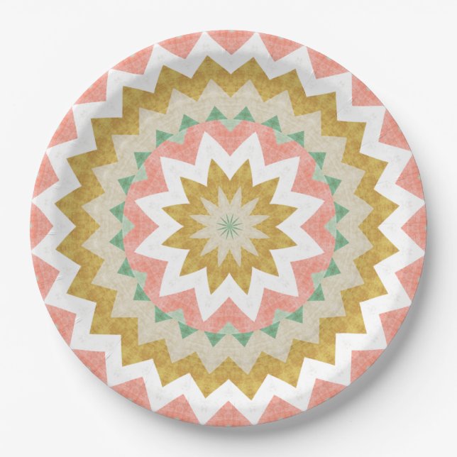 Geometric Starburst Boho Mandala Pattern Paper Plates (Front)