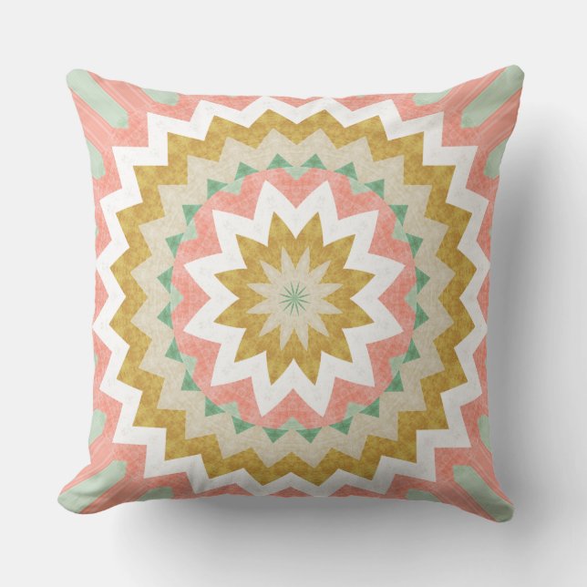 Geometric Starburst Boho Mandala Pattern Throw Pillow (Front)