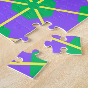 Geometric Starburst in Purple, Green and Yellow Jigsaw Puzzle