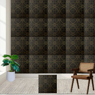 Geometric Starburst Tile - Black and Gold Pattern