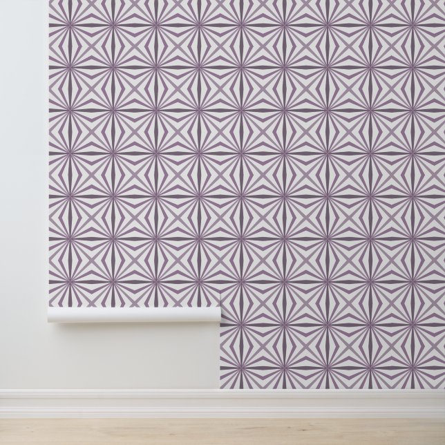 Geometric starshapes purple  shades pattern white wallpaper  (Application)