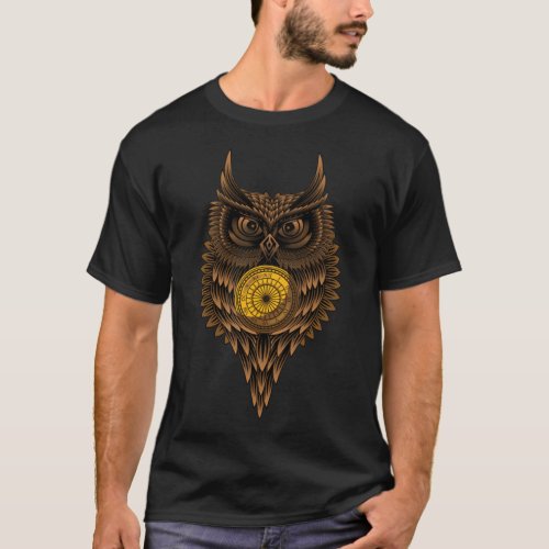 Geometric Steampunk owl artistic wise angry noctur T_Shirt