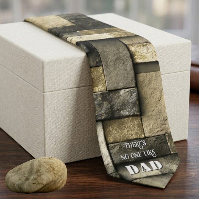 Geometric Stone Wall Texture - No One Like Dad Neck Tie (Tie featuring a stone masonry texture in earthy tones of slate, sandstone, and granite. Father's Day)