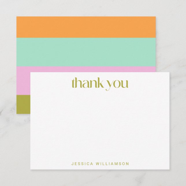 Geometric Stripe Green Pastel Custom Bridal Shower Thank You Card (Front/Back)