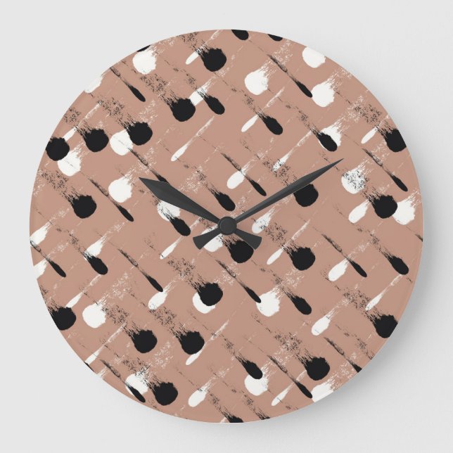Geometric Stripes Brown Seamless Pattern Large Clock (Front)