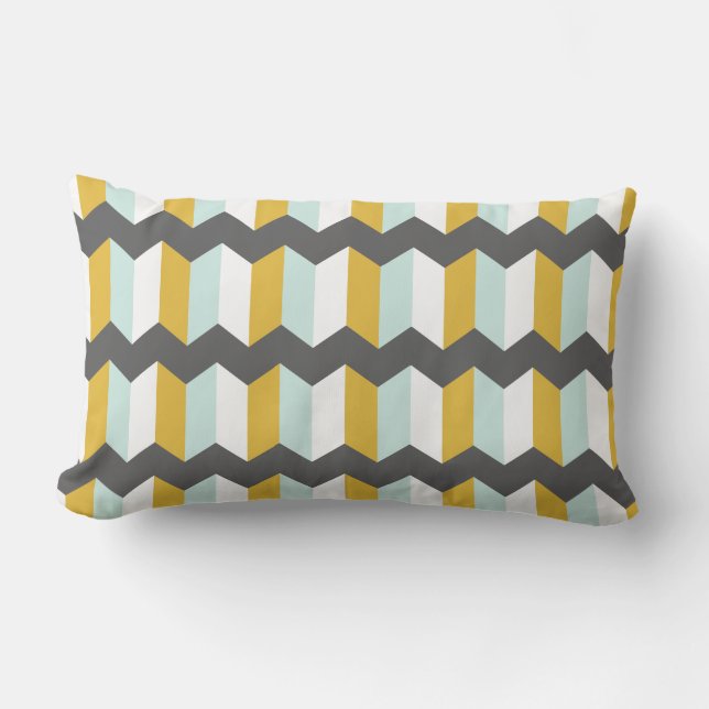 Geometric Stripes Chevron Mint  And Yellow Pattern Lumbar Pillow (Front)