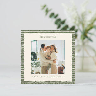 Geometric Stripes Olive Green Christmas Photo Holiday Card