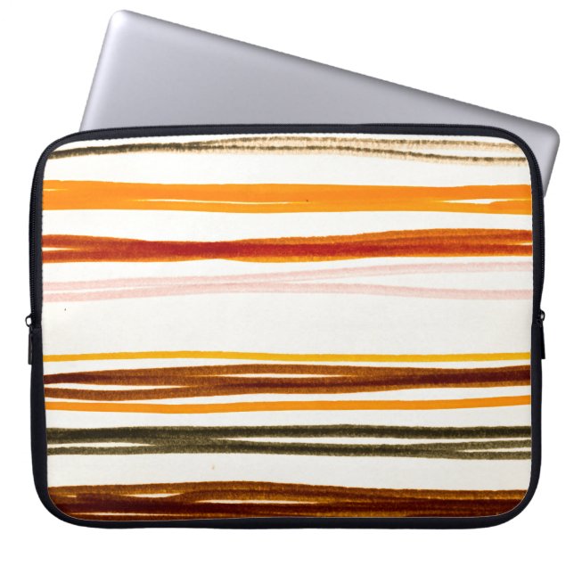 Geometric stripes, orange watercolor illustration laptop sleeve (Front)